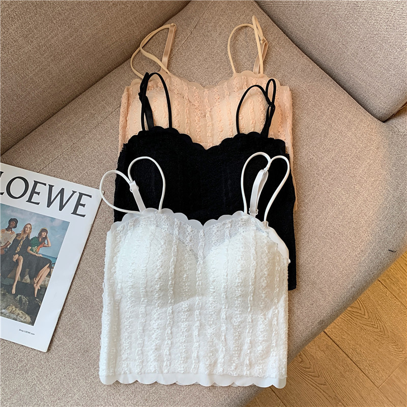 Women's lace camisole with chest pad design sense niche outdoor wear bottoming inner sweet and spicy French chic top