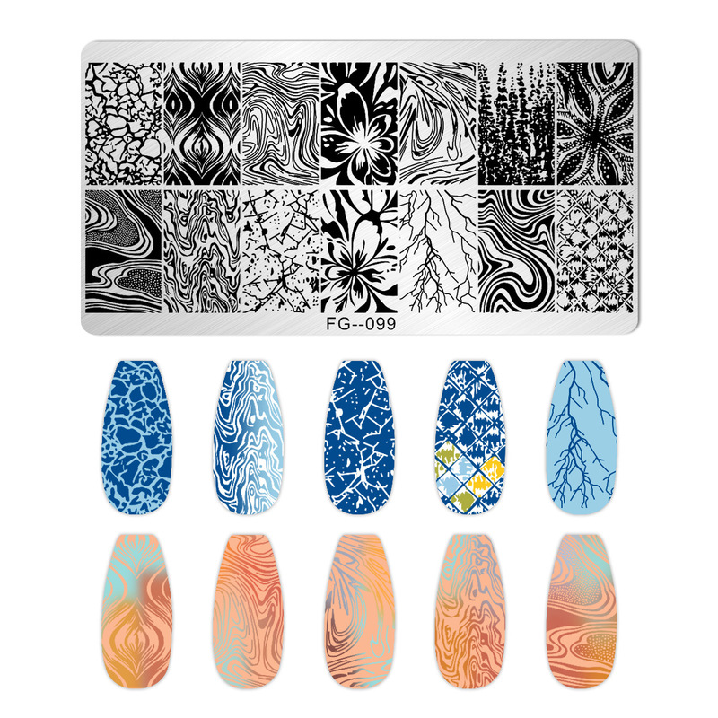 跨境美甲印花板格纹豹纹牛仔纹Nailplate不锈钢指甲复古模板转印|undefined