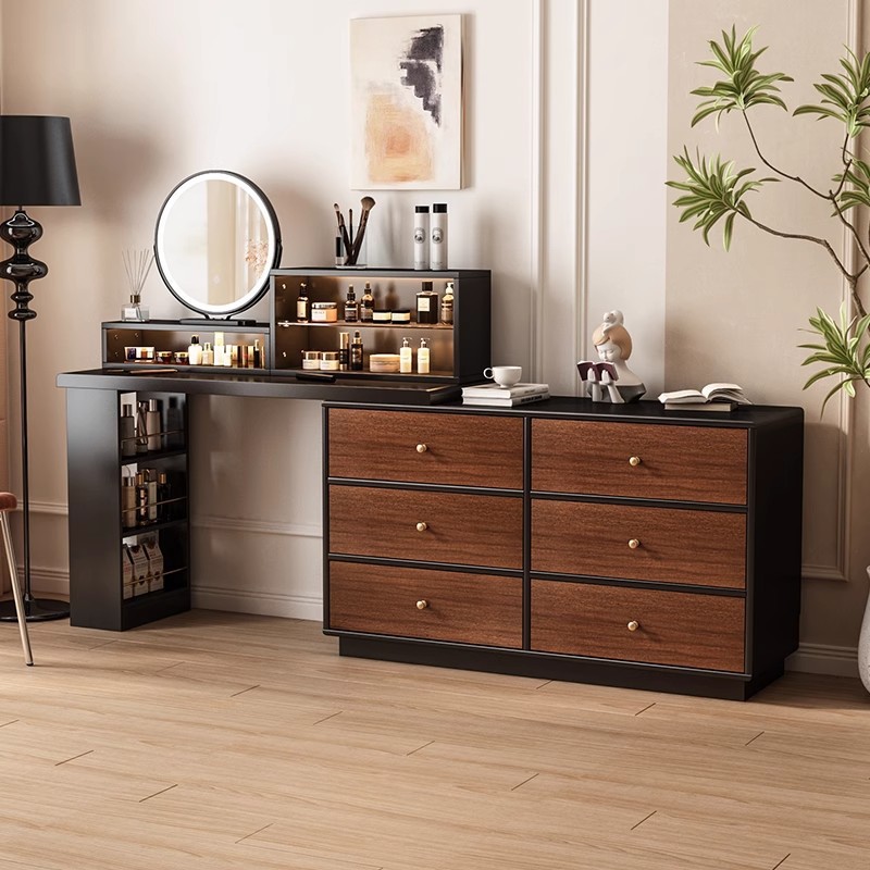 Solid Wood Dressing Table and Cupboard Integrated Bedroom Simple Mid-Century Style Wall Storage Cabinet New Retro Dressing Table