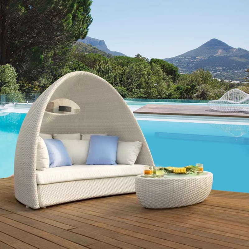 Cama de caña al aire libre doble jaula de pájaros sofá cama de vacaciones villa de ocio terraza tumblr balcón cama redonda tumblr