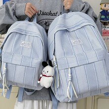新款条纹双肩包学生书包通勤大容量高颜值可爱背包简约小清新书包