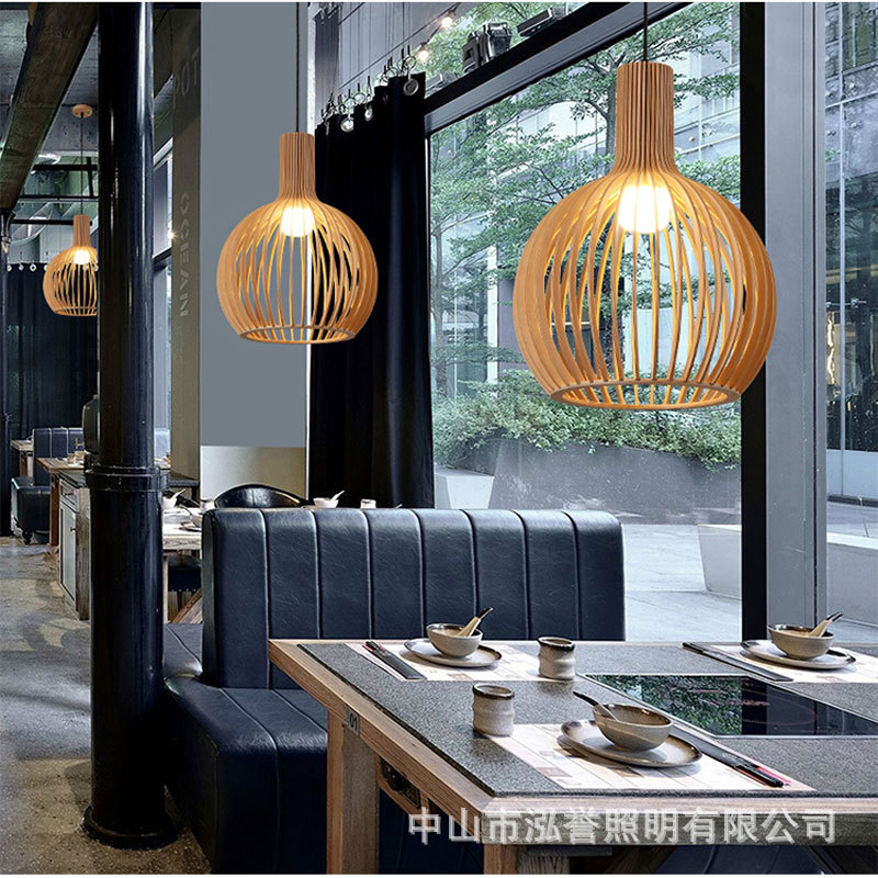 日式商场餐饮原木吊灯火锅店民宿餐厅实木灯东南亚创意木艺鸟笼灯-阿里巴巴