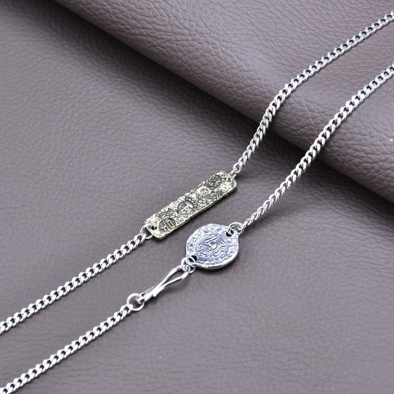 S925 Sterling Silver Retro Tank Chain Buddha Stylish Trendy Versatile Necklace Couple Style Sweater Chain Cuban Chain Wholesale