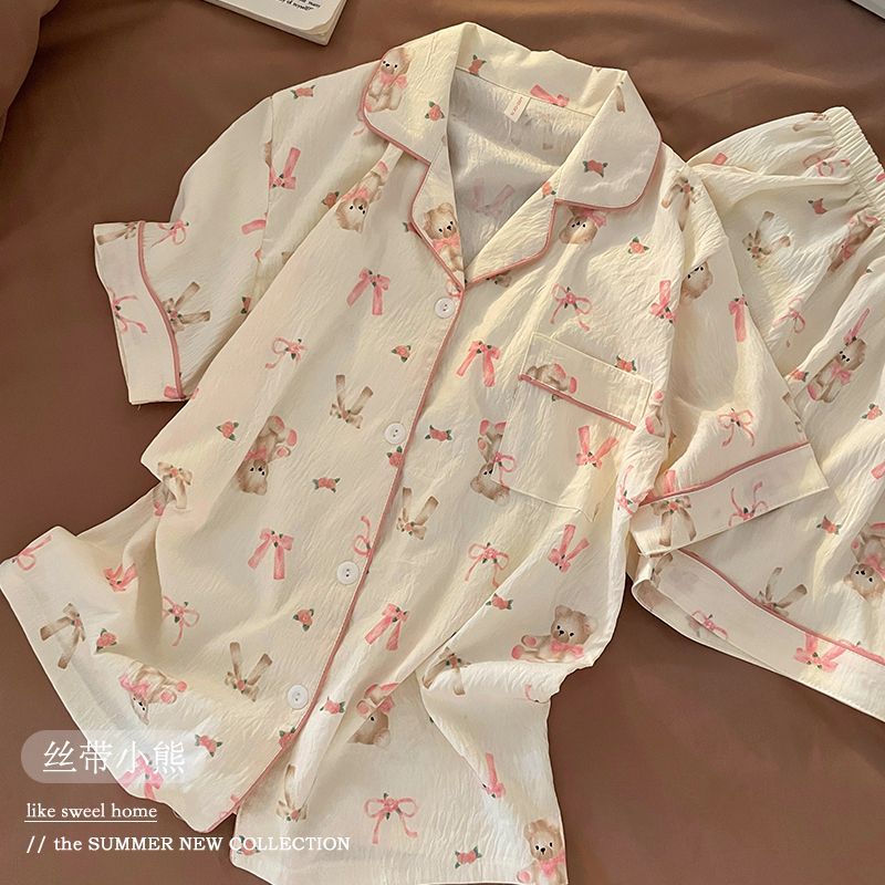 Pijamas al por mayor transfronterizos de verano nubes de algodón cardigan lindos dibujos animados chicas estudiantes se pueden usar con ropa de casa