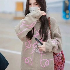 鞠婧祎同款甜美减龄气质慵懒风韩式毛衣套头磨破做旧感爆款针织衫