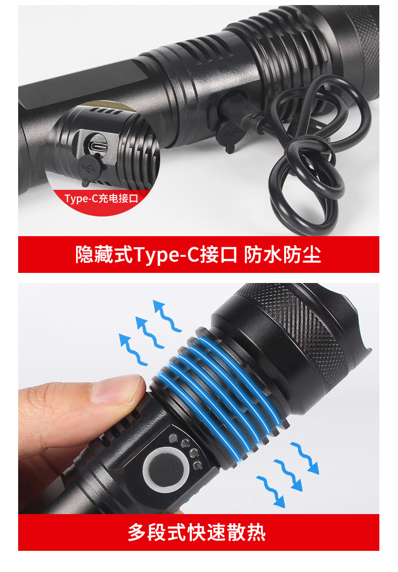 Xiaoqiying Zoom Ultra-Bright Led Flashlight Strong Light Rechargeable Outdoor Long-Range Multi-Functional Explosion-Proof Self-Defense Patrol