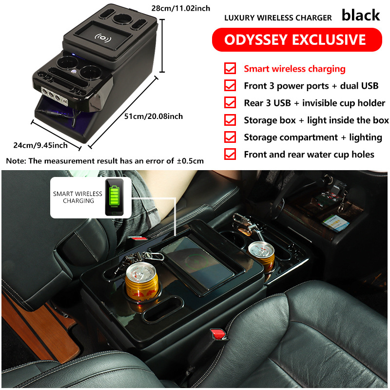 Toyota Armrest Box Storage Box for Volkswagen Caravelle/Multivan T5 T6 Luxgen (Armrest box) - 24-deluxe-wireless-charging-black