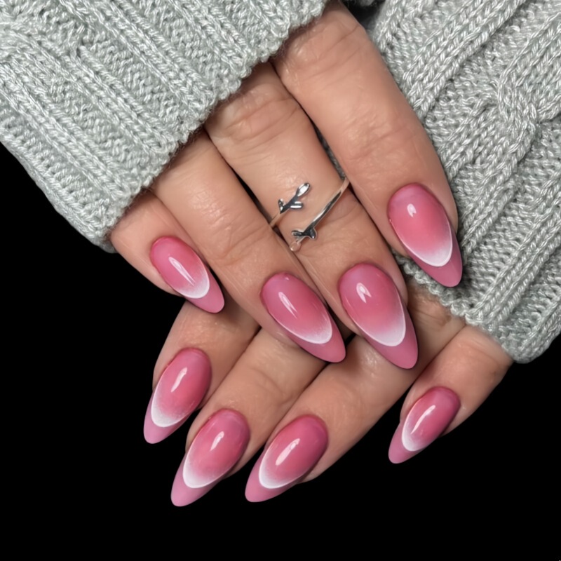 24 Pieces of Geometric French Style Wearable Nails, Cardamom Pink New Press-On Nails, French Manicure