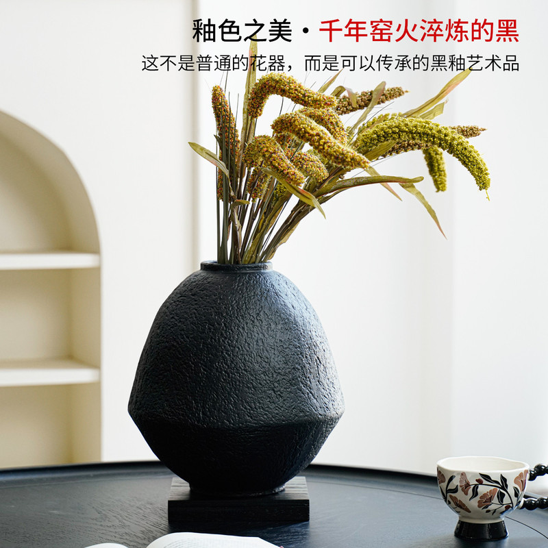 侘寂风复古陶罐摆件高级感客厅玄关插花艺术感陶瓷花瓶设计感小众|undefined