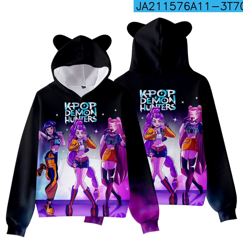 3D新品电影KPop Demon Hunters猎魔女团猫耳朵带帽卫衣成人儿童装|undefined