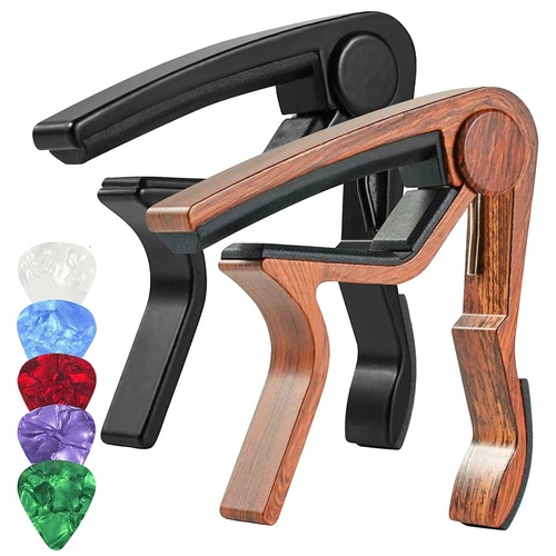2 pack folk/electric guitar capo aluminum alloy wood grain capo + 5 picks Guitar Capo
