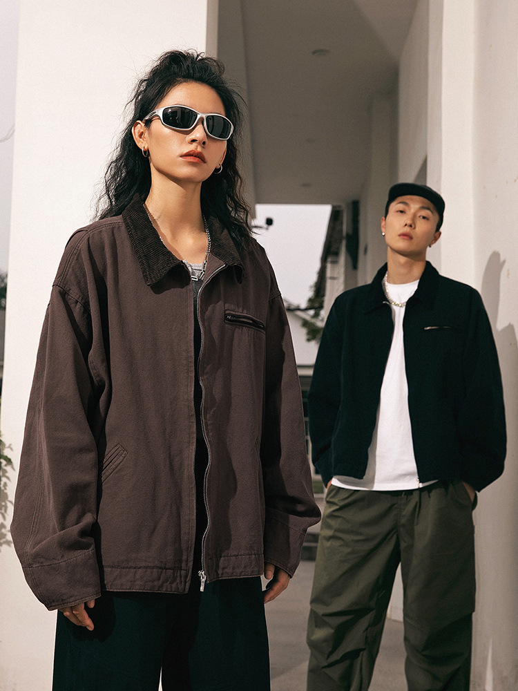 Camión americano chaqueta de Detroit para hombres y mujeres con el mismo estilo primavera nueva chaqueta de moda de pana de lavado anticuada retro