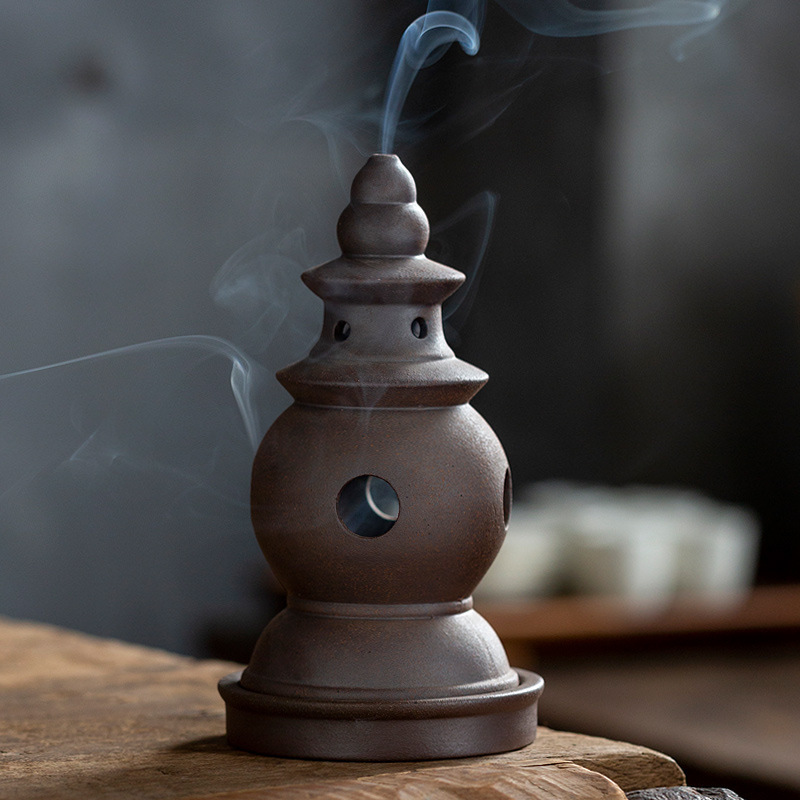 Stoneware Incense burner quaint and rustic West Lake Tower shaped incense burner sink incense burner sandalwood burner home ornaments