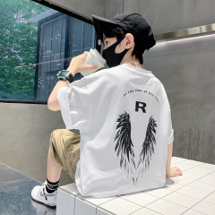 Boys Summer White Wings T-Shirt 2023 Summer Outfit for Big Kids, Boys Top Streetwear Trendy Children's Clothing
