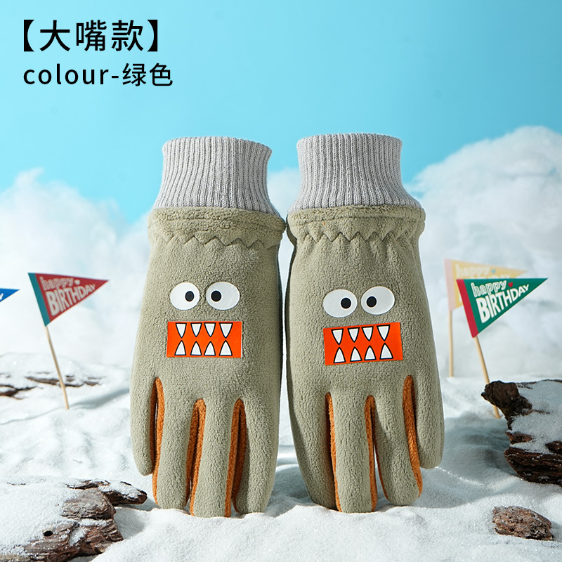卸売子供用漫画柄滑り止め手袋、裏起毛厚手保温手袋、アウトドアスポーツ防水滑り止めスキー手袋