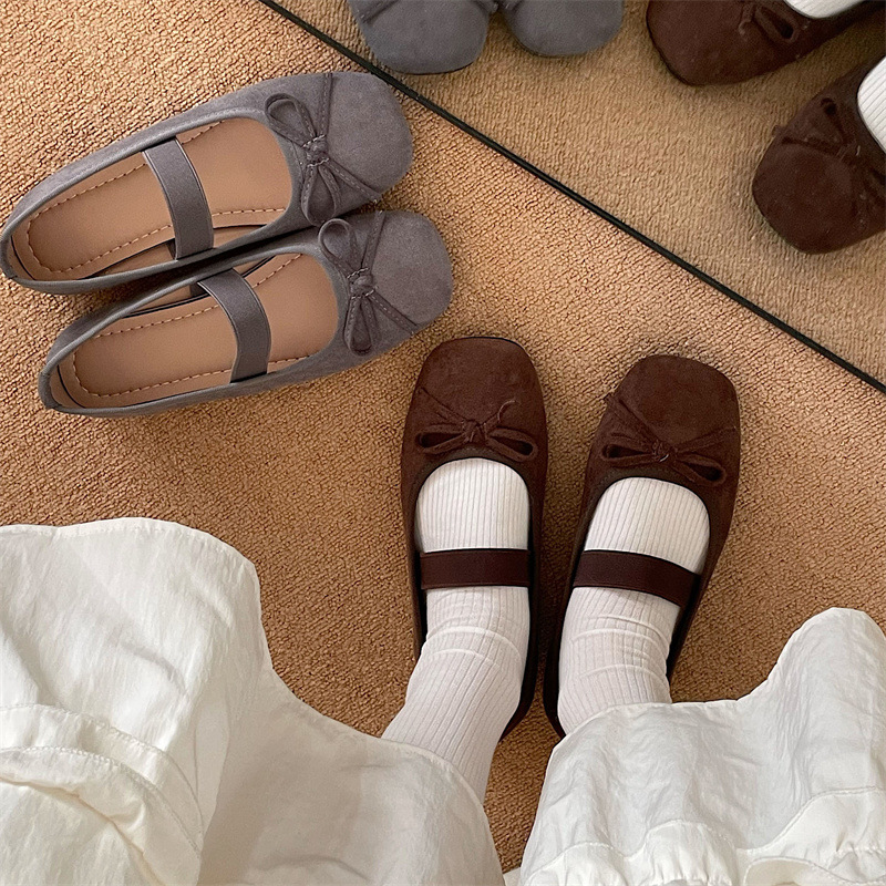 玛丽珍单鞋女鞋子2024年新款春季蝴蝶结平底浅口晚晚芭蕾风小皮鞋