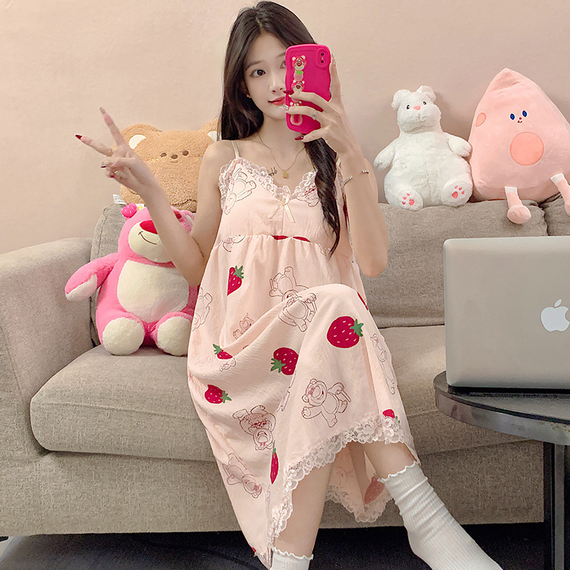 2024 pijama de verano damas cojín de pecho vestido de cabina pijama de verano lindo dulce dibujos animados ropa para el hogar al por mayor