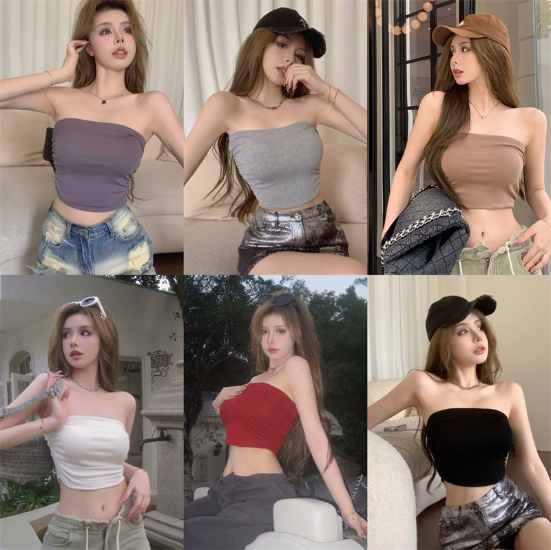 Pure Desire Hot Girl Strapless Vest Women's Summer Strapless Sexy Inner Wear Beautiful Back One-piece Slim-fit Short Top for Outer Wear