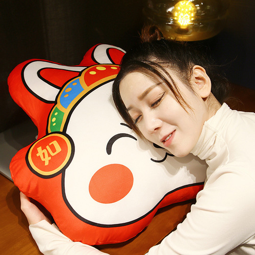 New Creative Cute God of Wealth Rabbit Head Pillow Plush Toy Year of the Rabbit Mascot Cushion Zodiac Doll Gift