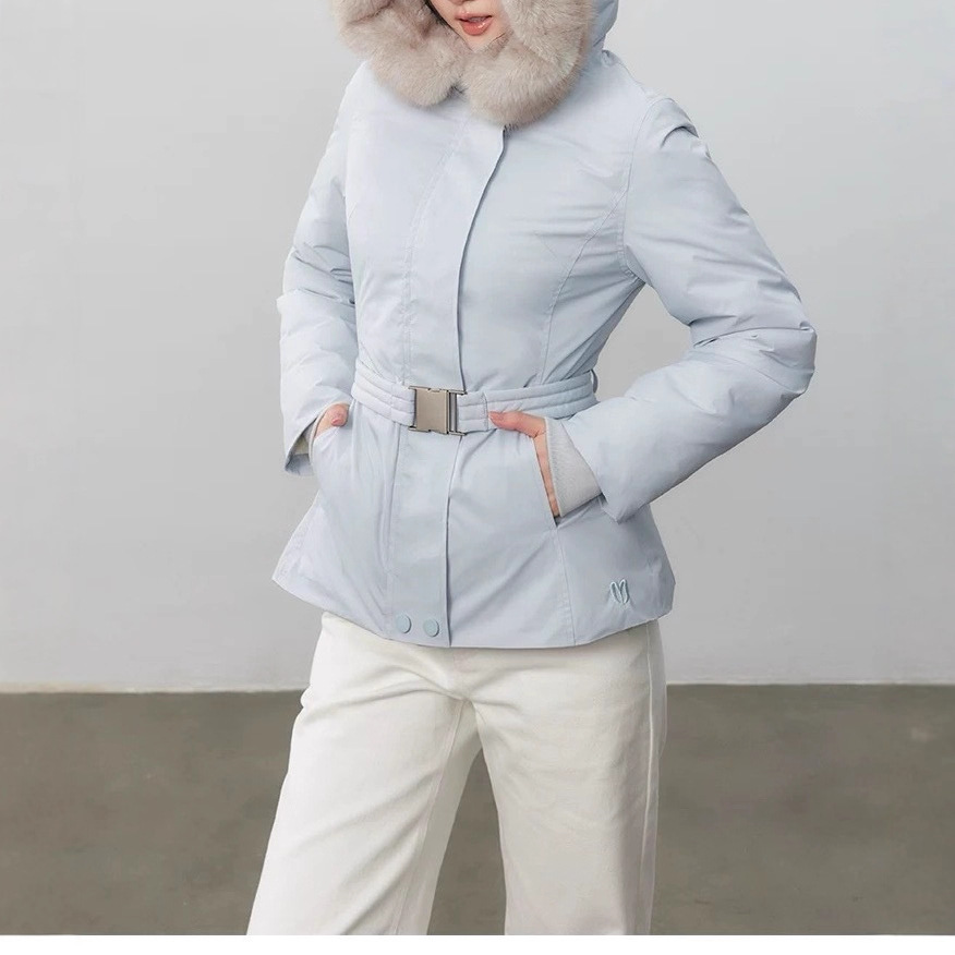 50 White Duck down Light Blue down Jacket Belt Waist Slimming Thickened Warm Ski Jacket