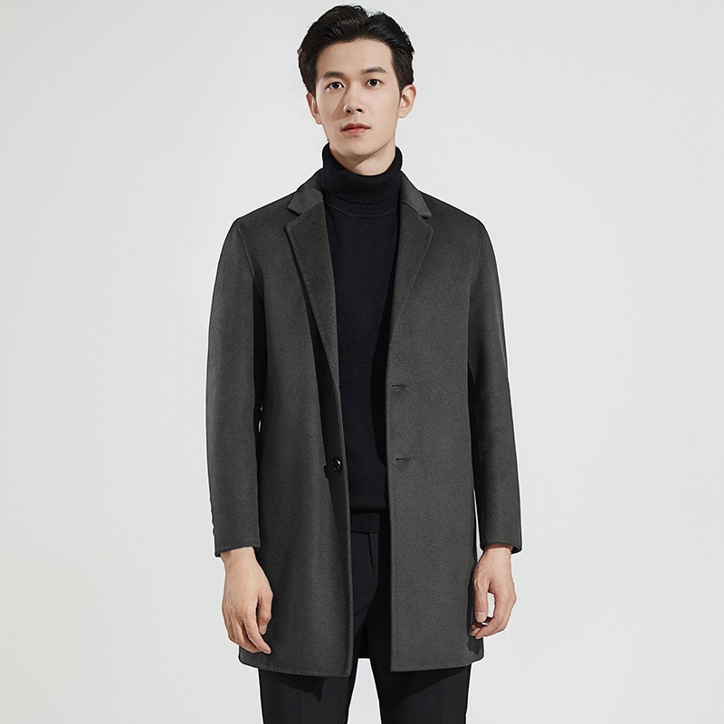 Chaqueta cálida de color sólido de invierno para hombre 100% oveja pura Abrigo de doble cara de cachemira engrosada 2024