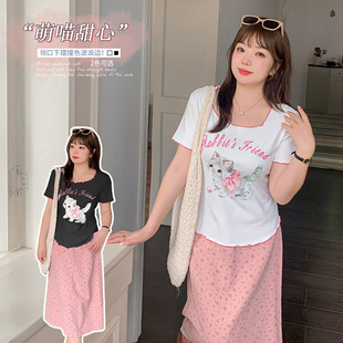 Inno Plus Size Women's Pure Lust Style Slim T-Shirt Summer New Kitten Print Slim Top 210275