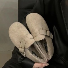 厚底毛毛拖鞋女冬外穿2024森系復古勃肯鞋女加絨懶人一腳蹬棉拖鞋