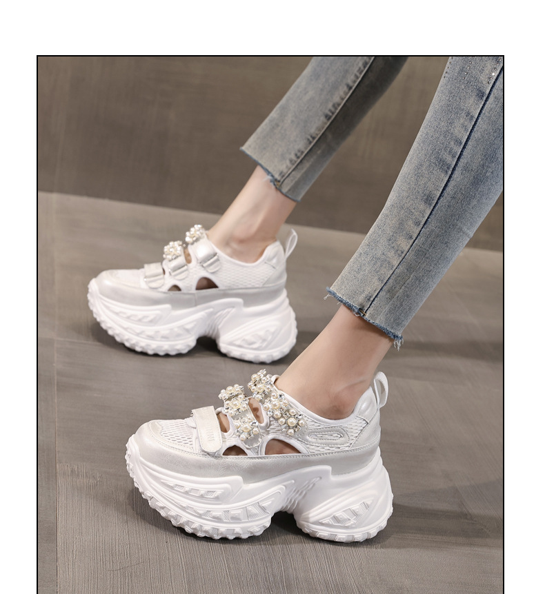 Giày thể thao nữ đế dày tăng chiều cao, lưới thoáng khí đính đá rhinestone — Màu tím chi tiết 11