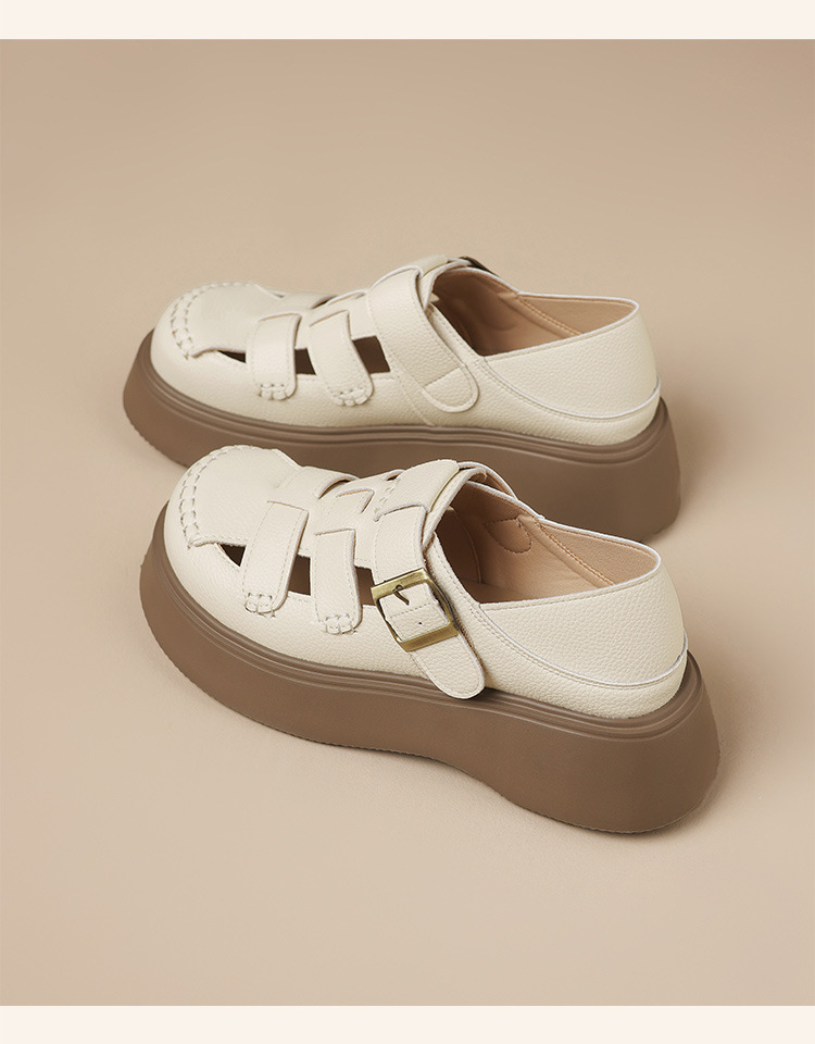 Sandal nữ đế dày phong cách La Mã, quai dệt kiểu Pháp cổ điển — AB16FP mét đen chi tiết 12