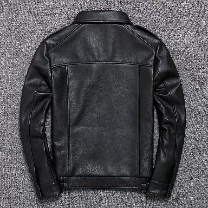 Leather short jacket, genuine leather, cowhide, Korean style