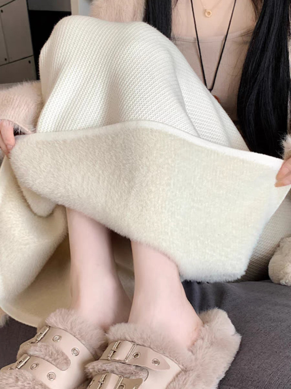 ベルベットの厚いニットのスカートの女性秋冬の新しい小柄なストレートのフォークのスカートのa字のお尻の長いスカート|undefined