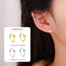 S925纯银几何圆形耳环2025新款女韩版小清新时尚简约气质耳圈耳扣