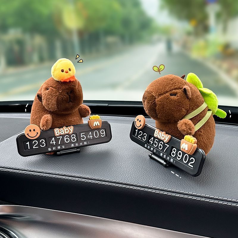 Cute capibara delfin de agua coche estacionamiento temporal placa de número de automóvil placa de teléfono de automóvil accesorios interiores