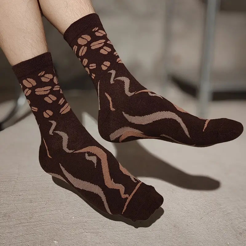 Socks for Men, Mid-Calf Socks, Spring and Autumn Thin Style, Breathable, Sweat-Absorbent, Coffee Pattern, Creative, Personalized, Fun Men's Long Socks Socks for Men, Mid-Calf Socks, Spring and Autumn Thin Style, Breathable, Sweat-Absorbent, Coffee Pattern, Creative, Personalized, Fun Men's Long Socks