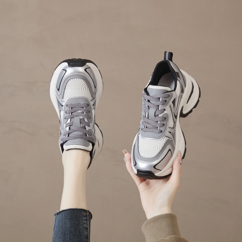 Zhao Yueluo Xinghe Thick-Soled Silver Ruth 2025 New Dad Shoes Women's New Genuine Leather Heightening Casual Sports Shoes