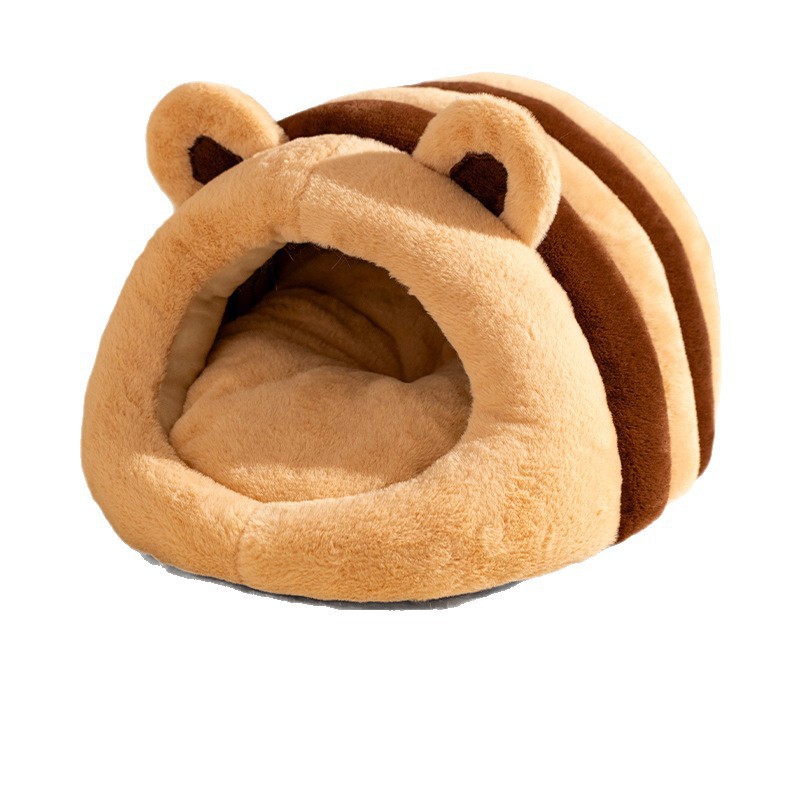 Nid d'hiver chaud et douillet pour animaux de compagnie Little Bee, maisonnette mignonne de style yourte mongole fermée, offrant un sentiment de sécurité aux chats et aux chiens_voghion.com