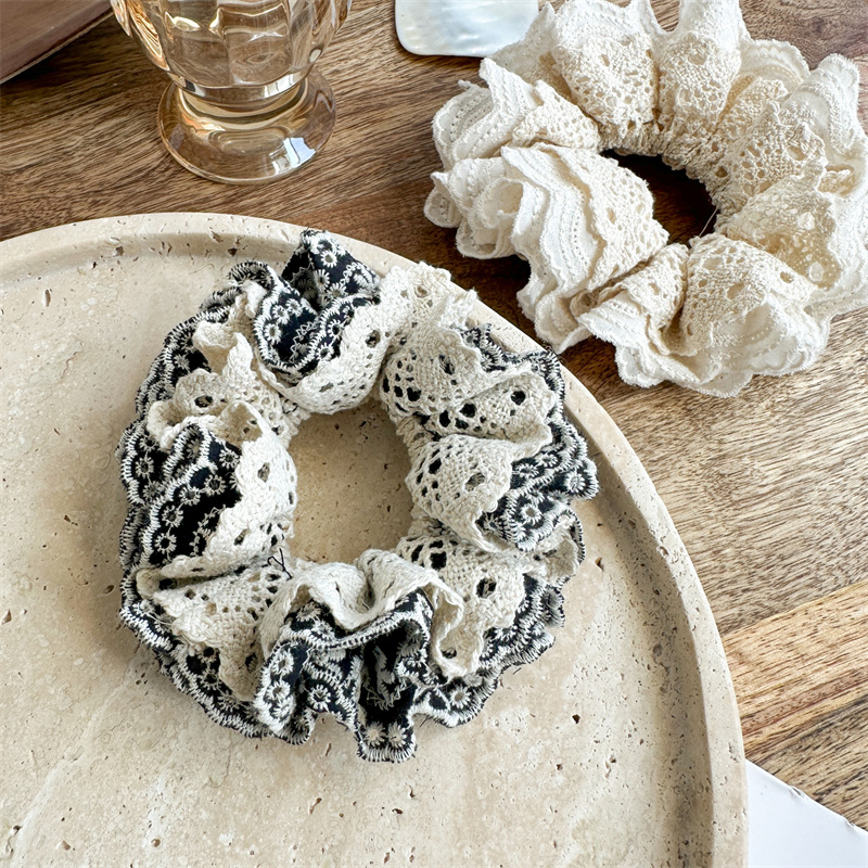 Three-State New Sense Hair Ring Hollow Lace Multi-Layer Pleated Large Intestine Hair Ring Handmade display picture 9