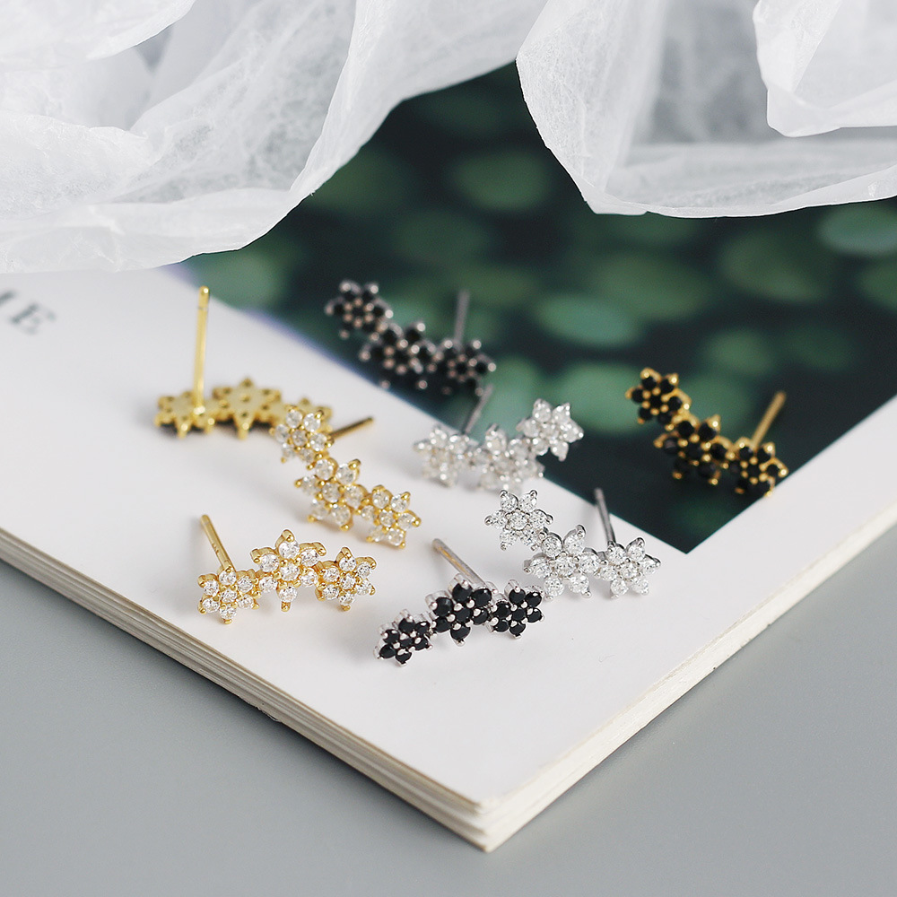 fashion contrast color s925 silver geometric flower zircon earrings wholesale