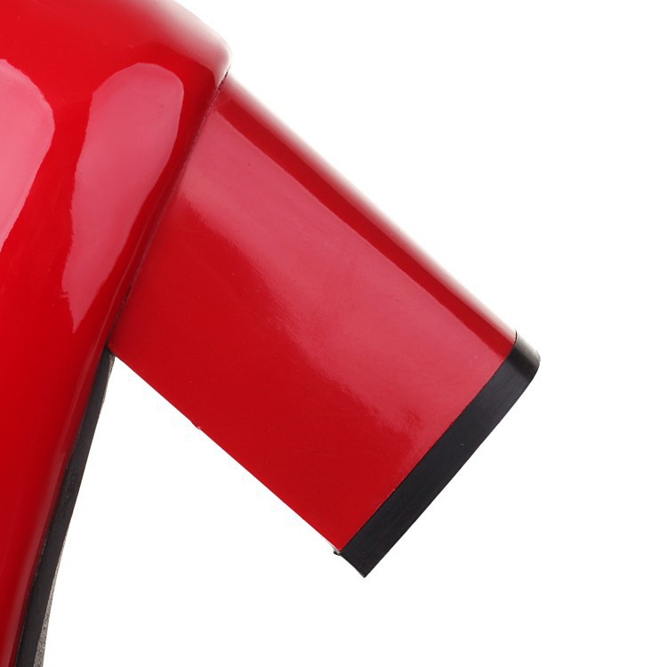 Square head Velcro double buckle solid color waterproof platform chunky heels_voghion.com
