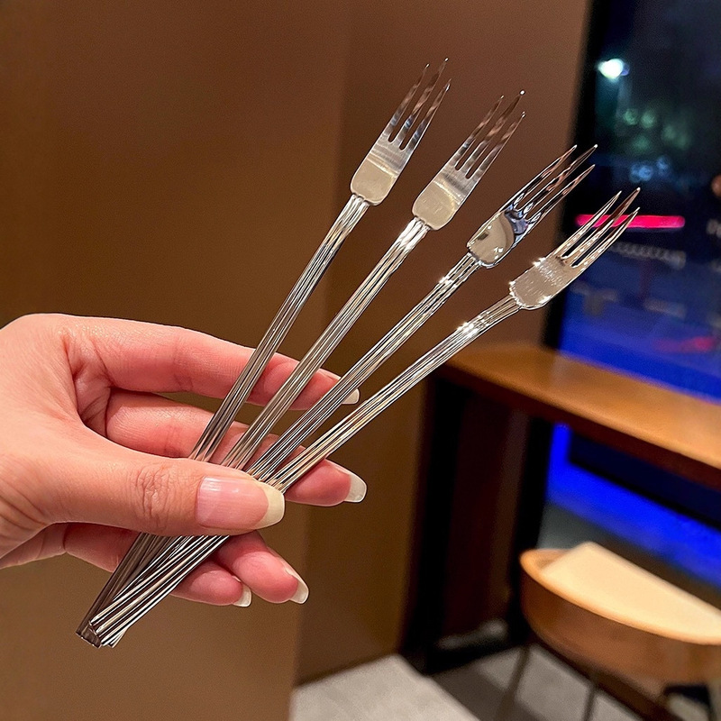 18-10新款304不锈钢长柄水果叉创意甜品咖啡勺叉甜品叉高档沙拉叉|undefined