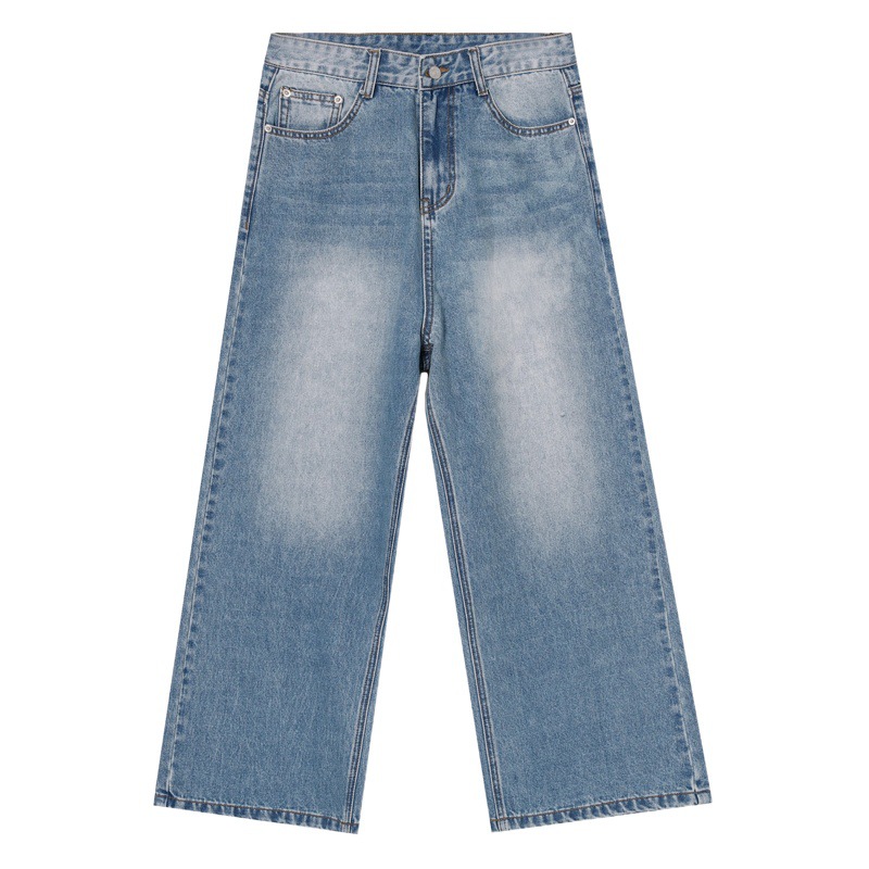 EF JEANS | 2023 nuevo estilo coreano suelta todo partido esencial azul recta de pierna ancha JEANS hombres casuales