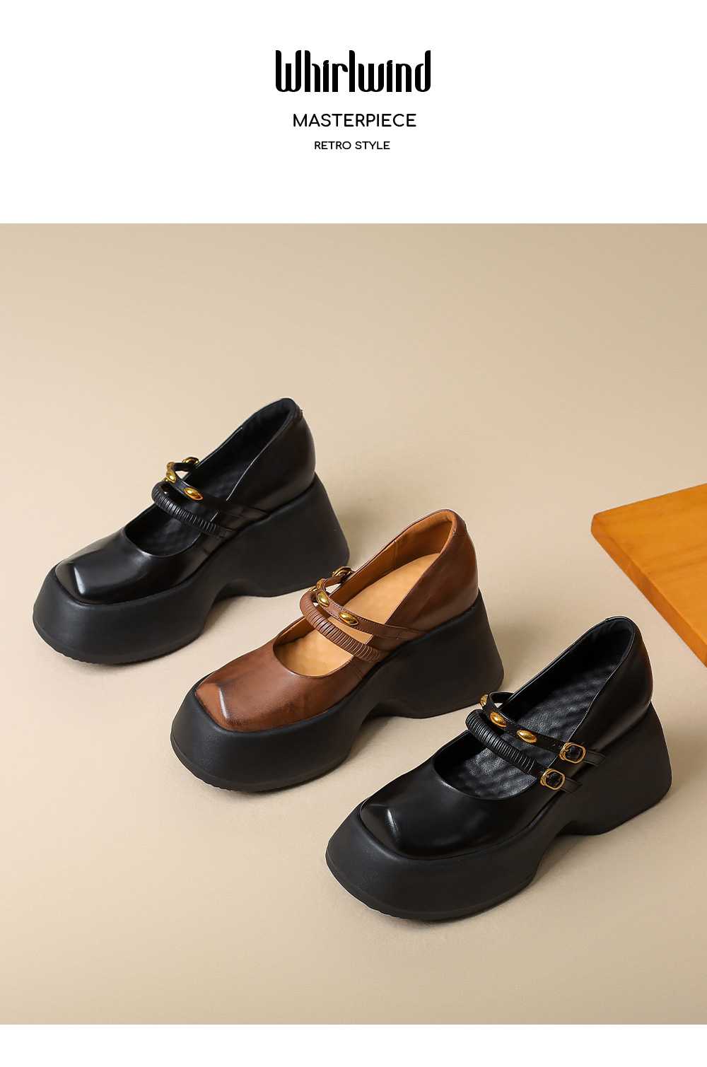 Giày Lolita platform đế xuồng 10 cm phong cách Anh Quốc cổ điển — màu nâu chi tiết 11