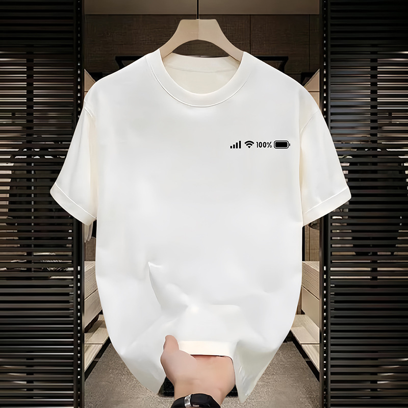 夏厚手の220g純綿半袖Tシャツボーイズファッションクリエイティブプリントラウンドネック半袖多用途Tシャツトップ|undefined