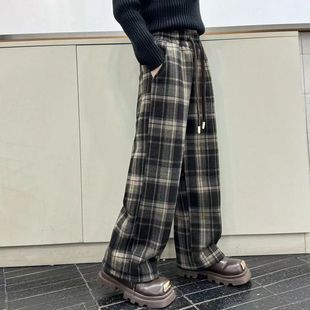 Cross-Border Ins Popular Children's Clothing Early Spring Spring & Fall Plaid Wide-Leg Pants High-Waist Slim Woolen Wide