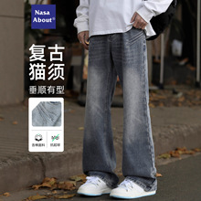 NASA美式高街复古猫须牛仔裤男士春秋季2025新款宽松直筒休闲长裤