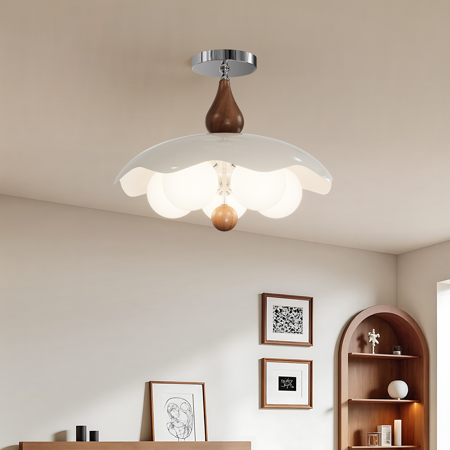 Luz de techo de dormitorio medieval de espectro completo protector de ojos luz de frijoles mágicos color nuez 2026 nueva lámpara de dormitorio de cáscara de huevo 179L