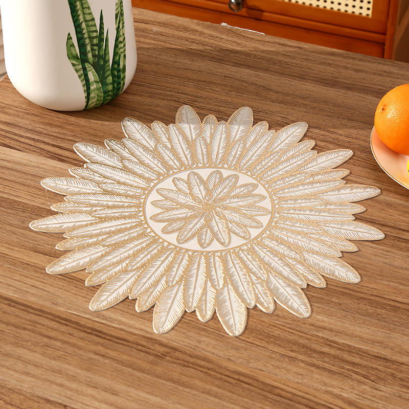 Mantel de PVC redondo transfronterizo de Amazon almohadilla de aislamiento térmico de café de plumas creativas