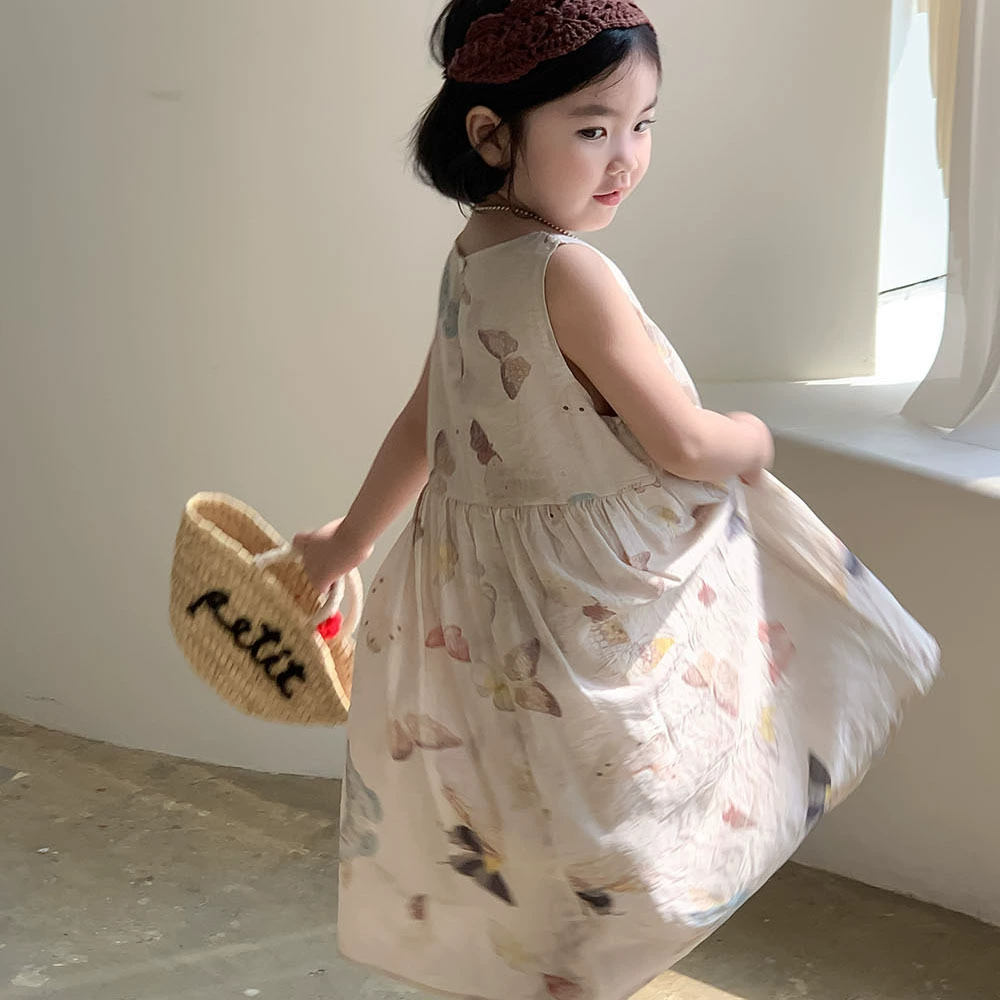 Детская одежда в корейском стиле для девочек, легкая длинная юбка с принтом 088, платье-бабочка для маленьких девочек