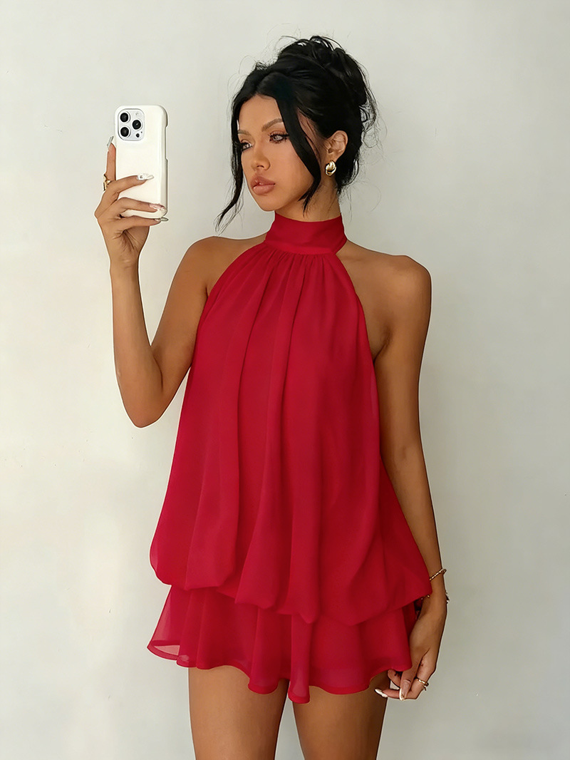 Sexy Mesh Halter Neck Tea Break Dress For Women Summer Beach Vacation Stylish Hot Girl Party Dress_ecoleips.com