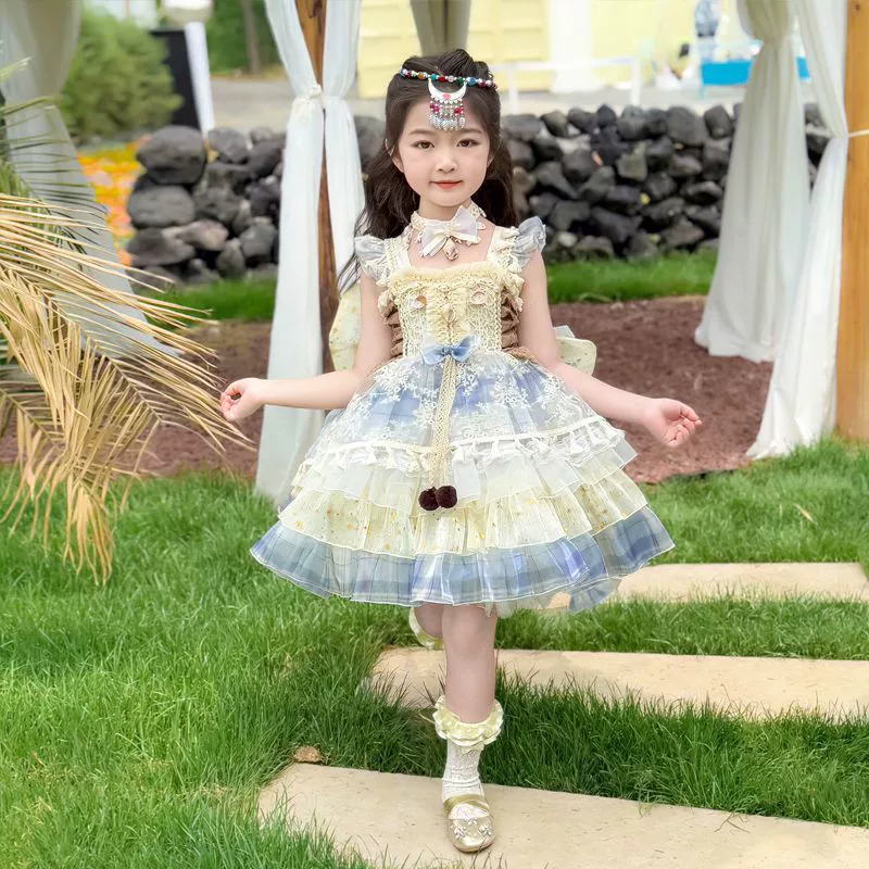 Летнее платье для девочек, новый стиль, детское платье принцессы, экзотический стиль для малышек, юбка-тортик в стиле Лолиты